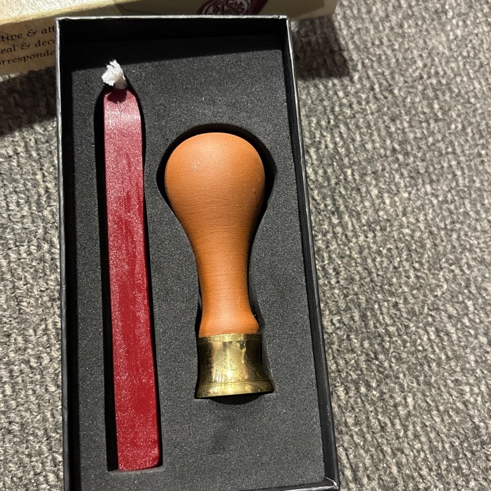 Manuscript Initial Seal Set letter S long‎ wood handle w/mail able red wax NIB - Picture 10 of 10